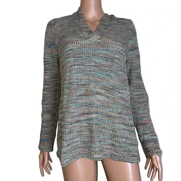 J. Jill Sweater Knit Pullovers Green & Rainbow Marled V-neck Pullover Sweater - Picture 2 of 10
